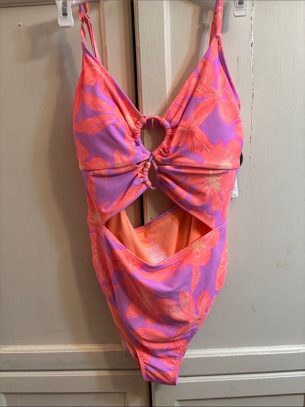 No Boundaries Pink & Purple Floral Cutout One-Piece Swimsuit